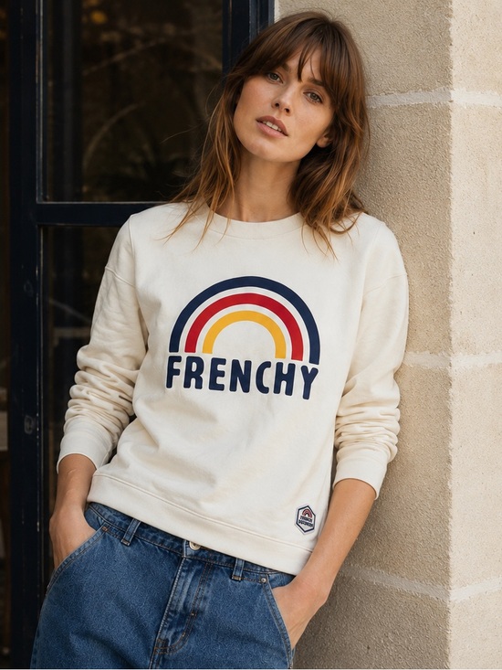 French Connection Tops - French Disorder Frenchy Rainbow Graphic Cotton Fleece Sweatshirt White XS